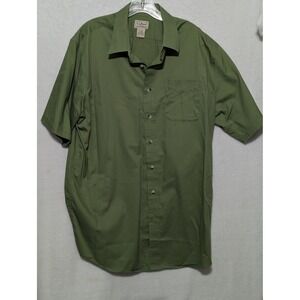 LL Bean Mens Large Tall Olive Green Short Sleeve Button Down Wrinkle Resistant